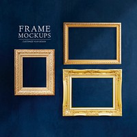 Luxurious baroque frame mockups on a wall