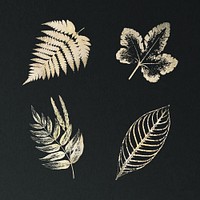 Shimmering leaves vector set in gold botanical design element