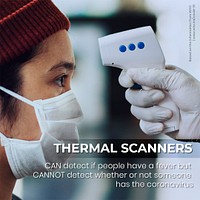 Thermal scanners cannot detect asymptomatic cases information by WHO psd mockup