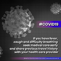Halftone coronavirus illustration with COVID-19 symptoms based on WHO&#39;s advice psd mockup