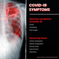 Chest X-ray scan with COVID-19 symptoms based on WHO psd mockup social ad