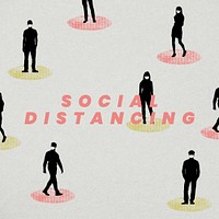 People with social distancing in public mockup