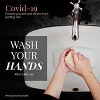 Wash your hands after toilet use to protect yourself and others from getting sick from COVID-19 social template mockup