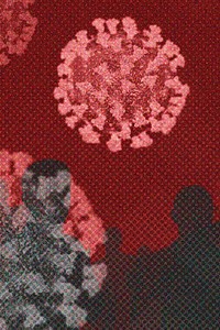 Transmission of corona virus on red background