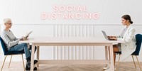 Couple sitting with a social distancing in a house mockup