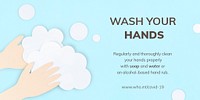 Wash your hands regularly during coronavirus pandemic paper craft social template source WHO