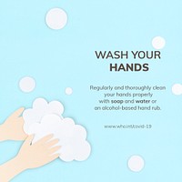 Wash your hands regularly during coronavirus pandemic paper craft social template source WHO