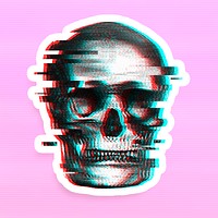 Skull with glitch effect sticker with white border design element