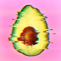 Avocado with a glitch effect on a pink background 