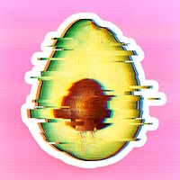 Avocado with a glitch effect sticker overlay with a white border