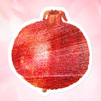 Hand drawn red pomegranate fruit sticker with white border