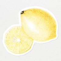Hand colored yellow lemon fruit sticker with a white border
