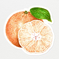 Hand colored orange fruit sticker with a white border