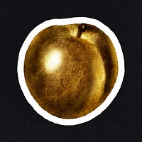 Gold plum fruit sticker with a white border