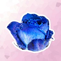 Crystallized cobalt rose flower sticker overlay with a white border illustration