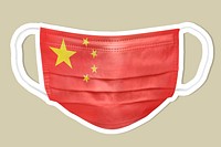 Chinese flag pattern on a face mask sticker with a white border
