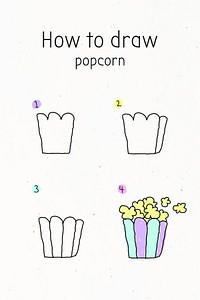 How to draw popcorn doodle tutorial vector