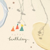 Pastel yellow psd Happy birthday modern abstract template