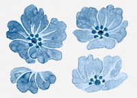 Psd blue wild rose vintage botanical illustration