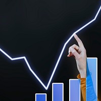 Hand pointing at line chart background