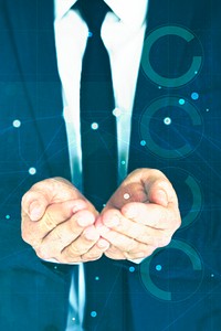 Businessman putting hands together background