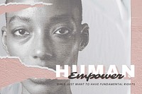 &#39;Human Empower&#39; psd woman portrait for human rights campaign
