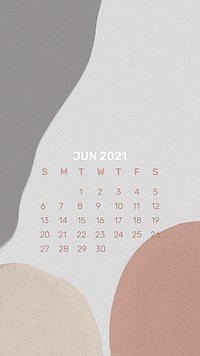 Calendar 2021 June template phone wallpaper psd abstract background