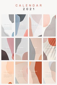 2021 calendar printable template psd monthly set  abstract background