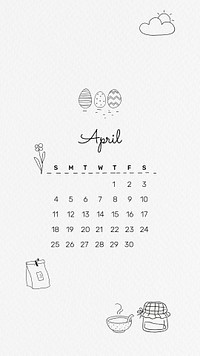 April 2021 mobile wallpaper psd template cute doodle drawing