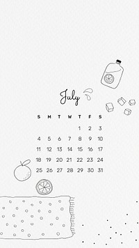 July 2021 mobile wallpaper psd template cute doodle drawing