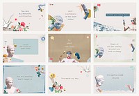 Aesthetic love quotes psd template neo-renaissance remixed media set