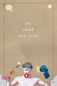Do what you love psd motivational quote aesthetic Greek statue remix