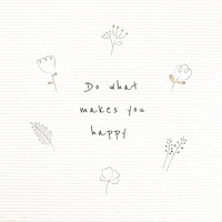 Motivational quote editable template psd with doodle plant on texture background