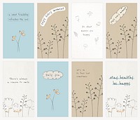 Motivational quote editable template psd with wildflower doodles set