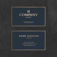 Luxury business card template psd in gold and blue tone with front and rear view flat lay