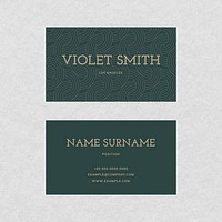 Luxury business card template psd in gold and green tone with front and rear view flat lay