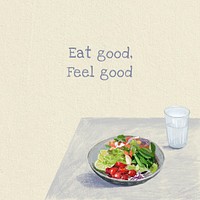 Social media quote template psd healthy lifestyle hand drawn illustration, eat good feel good