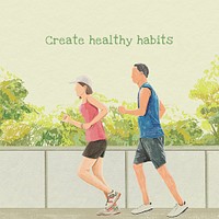 Outdoor jogging editable template psd with quote, create healthy habits