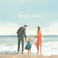 Family time editable template psd color pencil illustration
