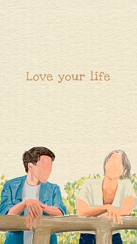 Couple psd mobile wallpaper with quote, love your life