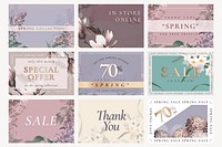 Spring sale template vector for social media post set