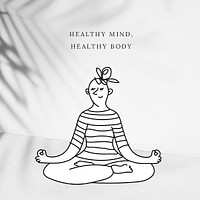 Meditating woman avatar template psd with motivational quote