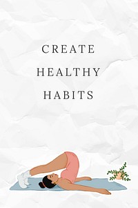 Create healthy habits template psd with woman character doing yoga