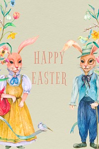Editable Happy Easter template psd holidays greeting on green background social media post