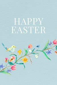Happy Easter greeting template psd vintage floral watercolor blue greeting banner