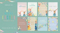 Happy Easter greeting templates psd colorful vintage illustrations collection