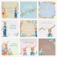 Happy Easter greeting templates psd colorful vintage illustrations collection
