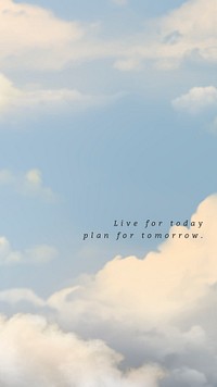 Blue sky and clouds psd mobile wallpaper template with inspiring quote