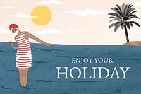 Summer template psd with woman enjoying holiday, remixed from artworks by George Barbier