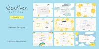 Inspirational quote template psd quote with weather pattern doodles banner set